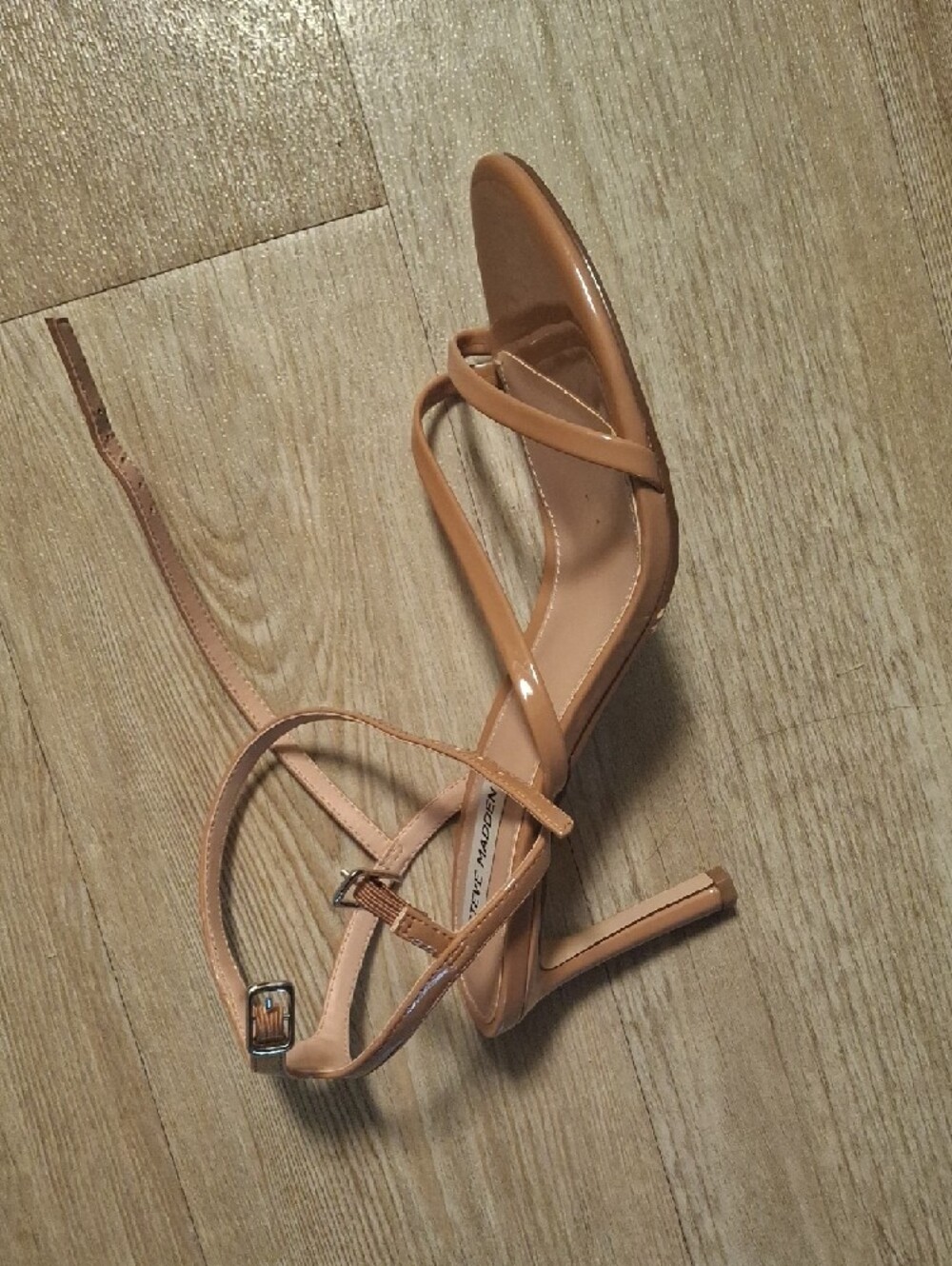 Steve Madden Patent Tan Strappy Lace-Up Sandals - Picture 2 of 13